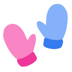 Mitten. Red and blue Winter glove. Children Clothing for cold weather. Flat cartoon illustration isolated on white