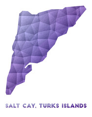 Map of Salt Cay, Turks Islands. Low poly illustration of the island. Purple geometric design. Polygonal vector illustration.