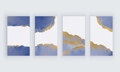 Blue watercolor with golden glitter backgrounds for social media stories banners

