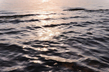 small sea waves at the dead sea at sunset