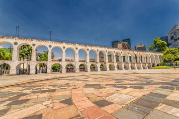 Lapa Rio de Janeiro Brazil - December 2020: The Carioca Aqueduct with no people around during the height of the COVID-19 Pandemic.