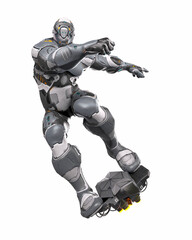 future soldier is on flyboard in white background