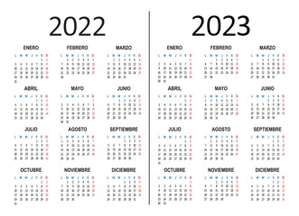 Spanish yearly calendar 2022 2023. Week starts on Monday. Vector illustration