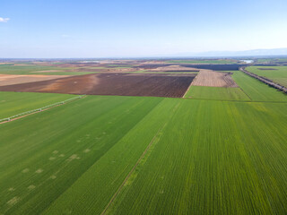 Obraz premium Aerial Spring landscape of Rural Land near town of Hisarya, Bulgaria