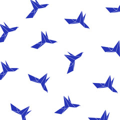 Origami seamless contour pattern. Crane sketch pattern. Japanese style seamless pattern.