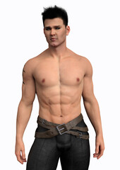Fototapeta premium A 3d digital render of a bare chested handsome man on white background. 