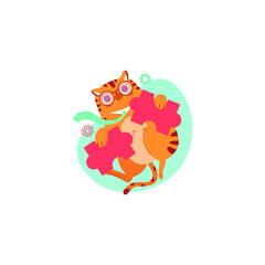 Cat Holding Puzzle Vector On White Background