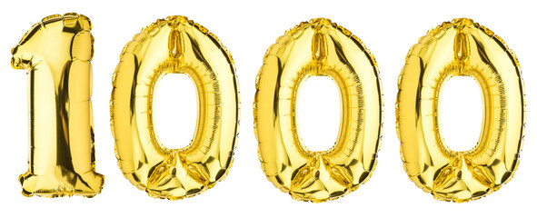 Number One thousand 1000 balloons. Helium balloon. Golden Yellow foil color. Followers,...