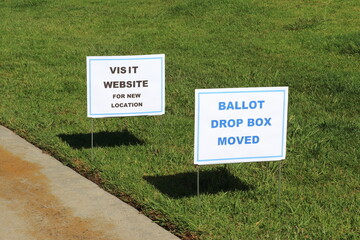 Signs along the walkway leading to the polling place