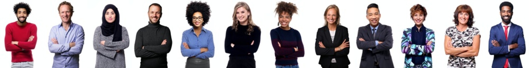 Group of beautiful people in front of a white background