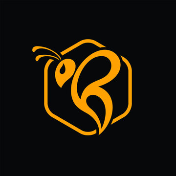 Letter B and Bee Logo design. Honey and Hexagonal symbol. Vector Illustration.