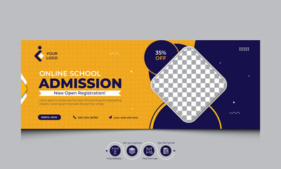 Online school social media web banner and School admission facebook cover design template - obrazy, fototapety, plakaty