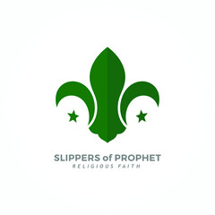Slipper of Prophet Muhammad Symbol with Crescent Star Icon. Islamic Logo design. Vector Illustration.