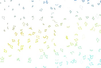 Light Blue, Yellow vector background with music symbols.