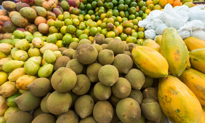 Sapote fruit in the traditional Colombian market - Quararibea cordata