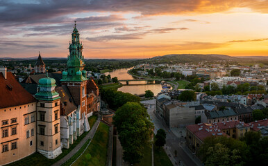 Magic sunset over Wawel castle, Krakow, Poland