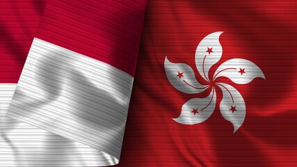 Hong Kong and Indonesia Realistic Flag – Fabric Texture 3D Illustration