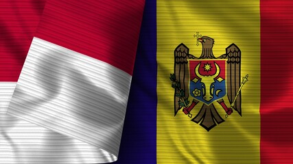 Fototapeta premium Moldova and Indonesia Realistic Flag – Fabric Texture 3D Illustration