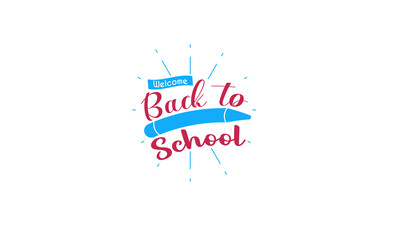 Typography Vector Illustration for Welcome Back to School with Star bust and big Crayon