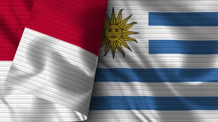 Uruguay and Indonesia Realistic Flag – Fabric Texture 3D Illustration
