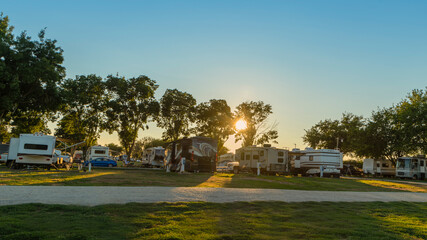 Camping in a Rv at a resort at sunset