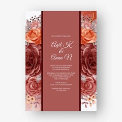 Beautiful rose autumn fall frame background for wedding invitation