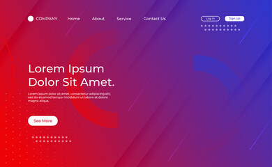 Geometric landing page with red and dark bluegradient background