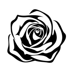 Vector black silhouette of a rose flower isolated on a white background. - obrazy, fototapety, plakaty