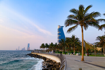 Jeddah beach Saudi Arabia April 30 2021 - Red Sea corniche View - new Waterfront - obrazy, fototapety, plakaty