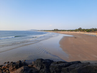 Turquoise water and white sand in beautiful Gokarna beach, clean water Arabian sea beach, karnataka beach. tropical beach.