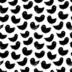 Doodle birds vector seamless pattern. Hand drawn stylized birds, modern animal abstract background. Black brush strokes, silhouette shapes.  Background for prints, textile, web design, wrapping paper.