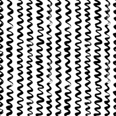Wavy grunge vertical lines vector seamless pattern. Curly brush strokes, swirls, bold lines. Black paint hand drawn background. Geometric ornament for wrapping paper. Dry brushstrokes pattern.