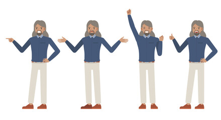 Obraz premium Businessman wear blue shirt and yellow trousers character vector design. Presentation in various action.