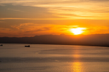 Aerial view of Kalamata city, Greece at sunset. Kalamata is one of the most beautiful cities in Greece and a popular tourist destination