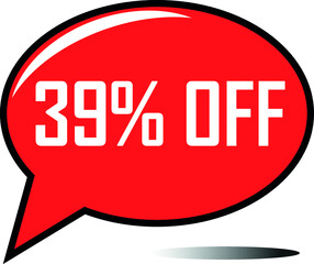 39 percent off red balloon, floating balloon for discount promotional offers, super sale, super offer, reduct balloon with white font and dark shadow