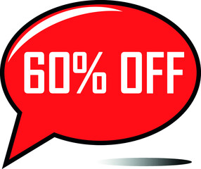 60 percent off red balloon, floating balloon for discount promotional offers, super sale, super offer, reduct balloon with white font and dark shadow