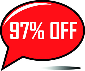 97 percent off red balloon, floating balloon for discount promotional offers, super sale, super offer, reduct balloon with white font and dark shadow