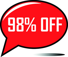 98 percent off red balloon, floating balloon for discount promotional offers, super sale, super offer, reduct balloon with white font and dark shadow