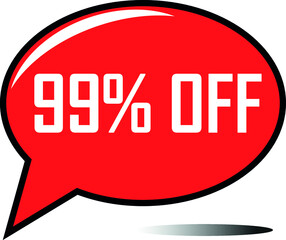 99 percent off red balloon, floating balloon for discount promotional offers, super sale, super offer, reduct balloon with white font and dark shadow