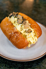 bread with scrambled eggs and truffle mushroom