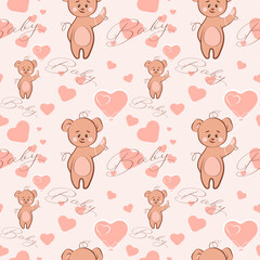 seamless baby pattern with cute mice and hearts