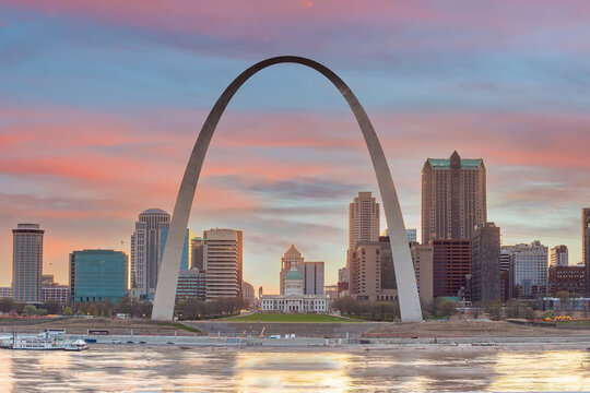 Downtown St. Louis city skyline, cityscape of Missouri in USA