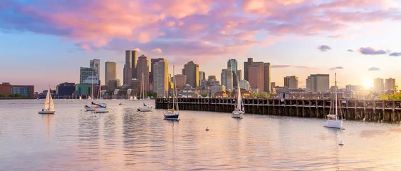 Papier Peint photo autocollant Skyline Boston Harbour skyline and Financial District  in Massachusetts, USA