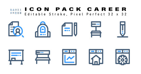 Icon Set of Career Two Color Icons. Contains such Icons as Write, Whiteboard, Chair, Page Graphic etc. Editable Stroke. 32 x 32 Pixel Perfect