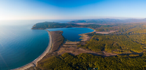 Sikhote-Alin Biosphere Reserve. View from above. Heart-shaped lake. Reserved lake Blagodatnoye.