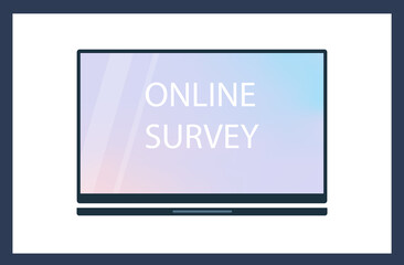 Online survey on a laptop or computer screen. The name of the survey, test, or quiz on the desktop. The title page of the online exam form for education, training. Choice of user responses.Vector