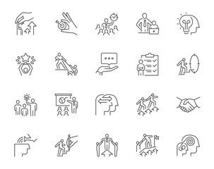 Set of mentoring related line icons. Contains such icons as personal development, experience exchange, support, etc. Editable stroke.  - obrazy, fototapety, plakaty