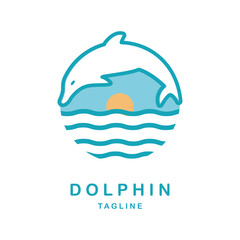 dolphin line art logo circular shape design