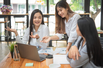 Young business team working with business report document on office desk. Brainstorming Business People Design Planning, Brainstorming Planning Partnership.