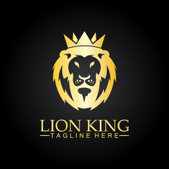 Lion King  logo vector illustration design.gold  lion king head sign concept isolated black background